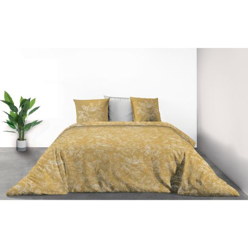 Parure De Lit Bio 2 Personnes Victoria Ocre Avec Housse De Couette Et Taies D'oreiller Imprimé