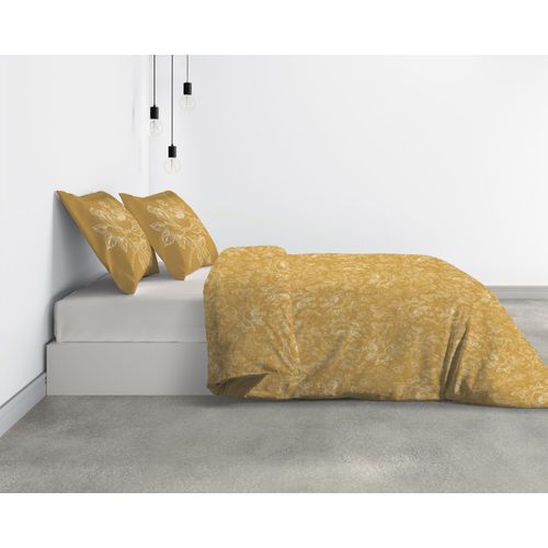 Parure De Lit Bio 2 Personnes Victoria Ocre Avec Housse De Couette Et Taies D'oreiller Imprimé