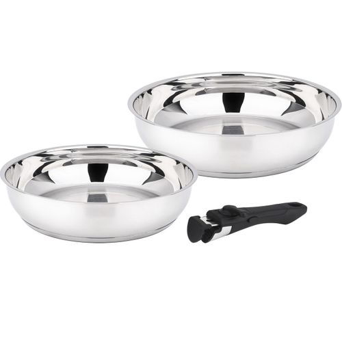 Lot De 2 Poêles Inox 24 Et 28 Cm + Poignée - 341960