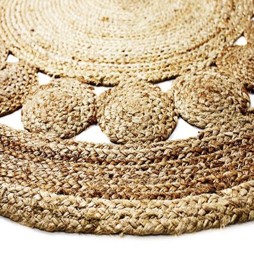 Tapis Salon Rond En Jute Rosace Naturel Diam.70 - Style Bohème