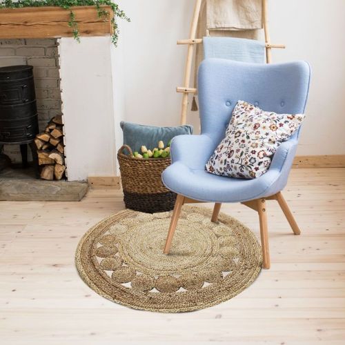 Tapis Salon Rond En Jute Rosace Naturel Diam.70 - Style Bohème