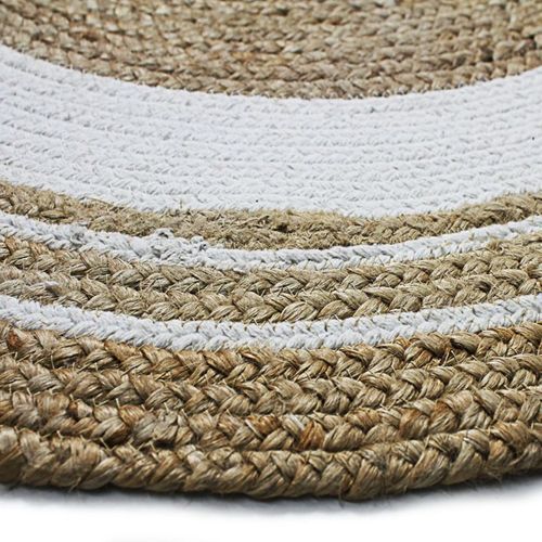 Tapis Salon Rond En Jute Et Coton Cercle Blanc Diam.90