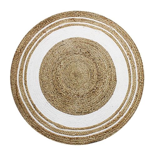 Tapis Salon Rond En Jute Et Coton Cercle Blanc Diam.90