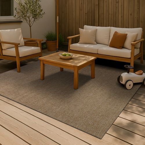 Tapis Salon Aspect Jute Motif Damier Beige 120x160