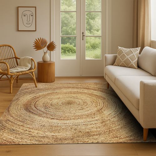 Tapis Salon En Jute Tressé Main Motif Rond Naturel 120x170 - Style Bohème