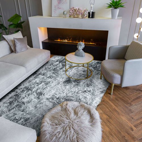 Tapis Salon Shaggy Moderne Gris Clair 120x170