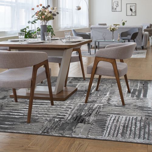 Tapis Salon Graphique Effet Brume Gris 120x170