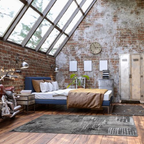 Tapis Salon Graphique Effet Brume Gris 120x170