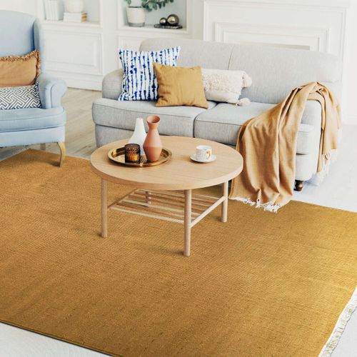 Tapis Salon En Jute Coton Avec Franges Ocre 120x170 - Style Bohème