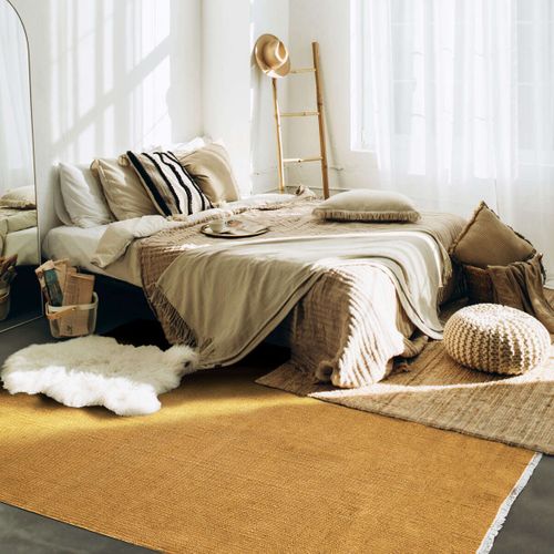 Tapis Salon En Jute Coton Avec Franges Ocre 120x170 - Style Bohème