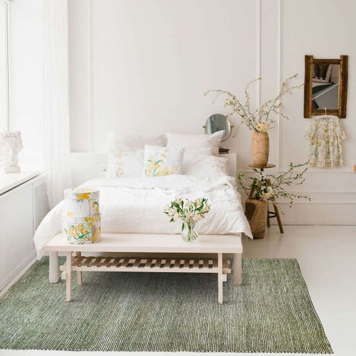 Tapis Salon Artisanal En Jute Coton Chenille Vert Rouillé 120x170