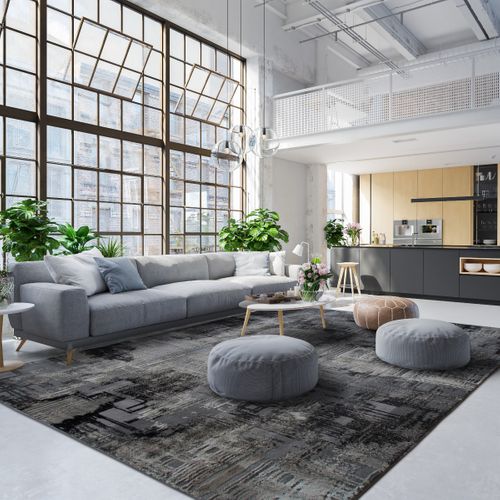 Tapis Salon Graphique Effet Abstrait Gris 120x170