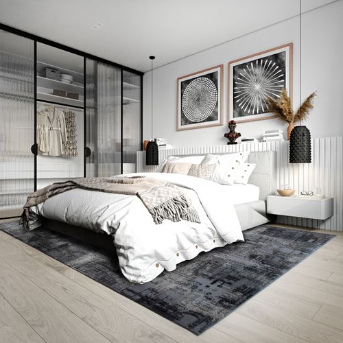 Tapis Salon Graphique Effet Abstrait Gris 120x170