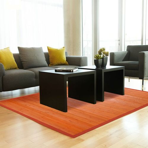 Tapis Salon En Bambou Larges Lattes Et Ganse Orange 120x180