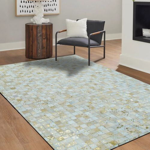 Tapis Salon En Cuirs Recyclés Blanc Doré 120x170