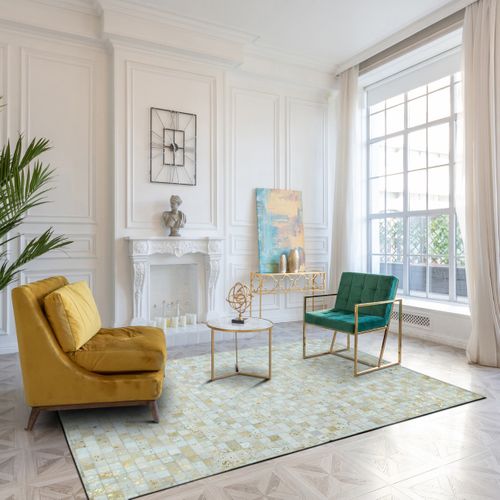Tapis Salon En Cuirs Recyclés Blanc Doré 120x170