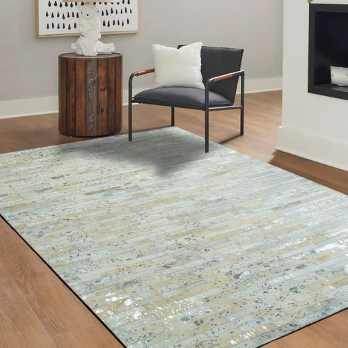 Tapis Salon En Cuir Naturel Recyclé Gris Argent 120x170