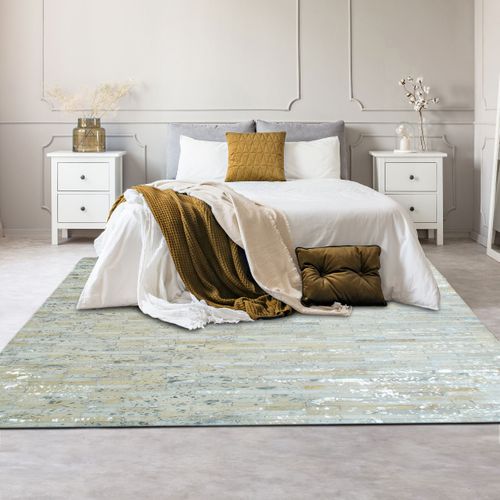 Tapis Salon En Cuir Naturel Recyclé Gris Argent 120x170