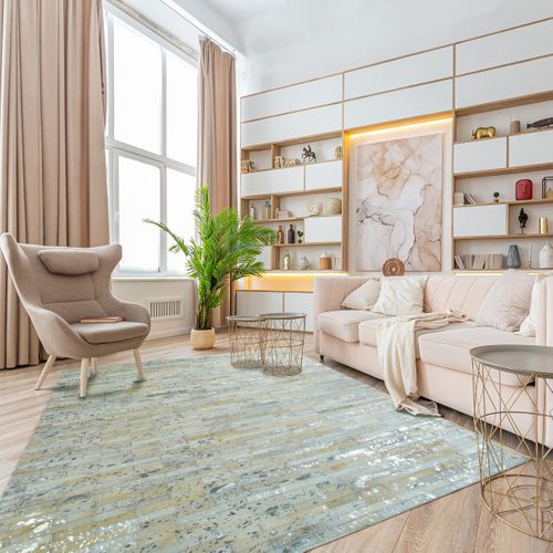 Tapis Salon En Cuir Naturel Recyclé Gris Argent 120x170