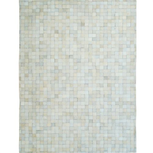 Tapis Salon En Cuir Naturel Recyclé Mosaïque Blanc 120x170