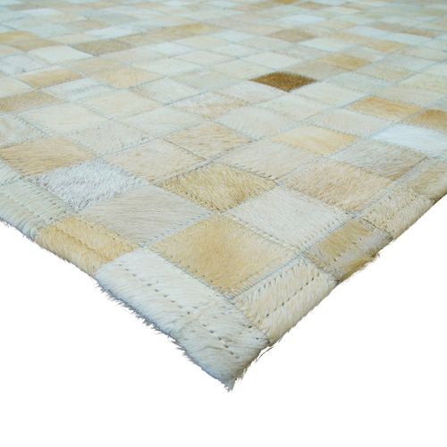 Tapis Salon En Cuir Naturel Recyclé Mosaïque Beige 120x170