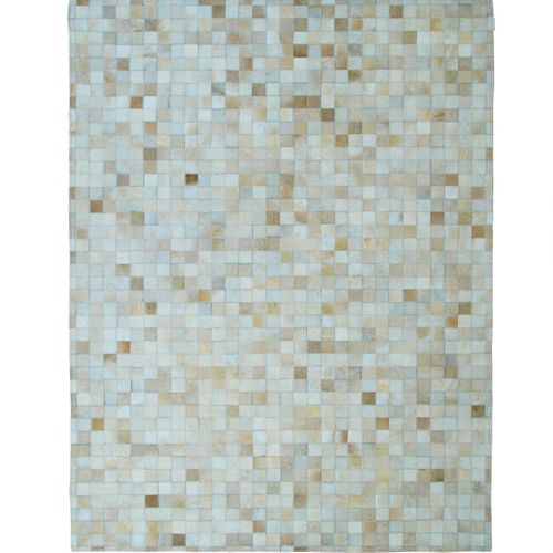 Tapis Salon En Cuir Naturel Recyclé Mosaïque Beige 120x170