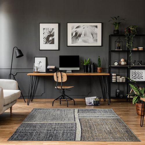 Tapis Salon Extra-doux Motif Quadri Gris Vert 120x170