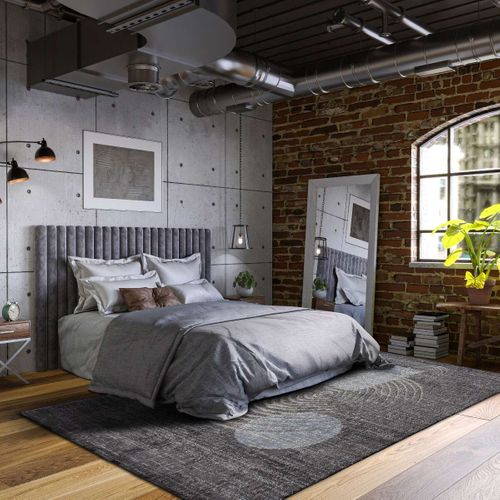 Tapis Salon Recyclé Motif Sphère Gris Bleu 120x170