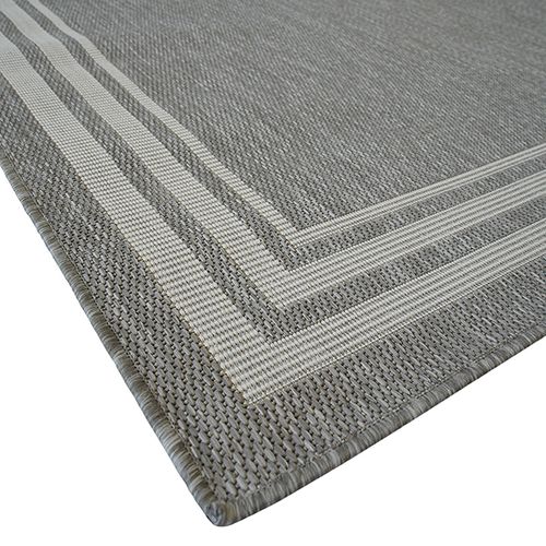 Tapis Salon  Aspect Jute Motif Cadre Gris Clair 133x170