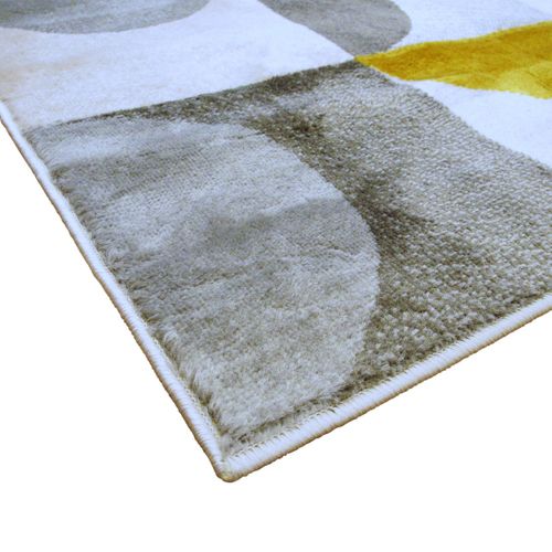 Tapis Salon Motifs Arcs De Cercle Et Carrés Gris, Jaune Et Crème 133x170