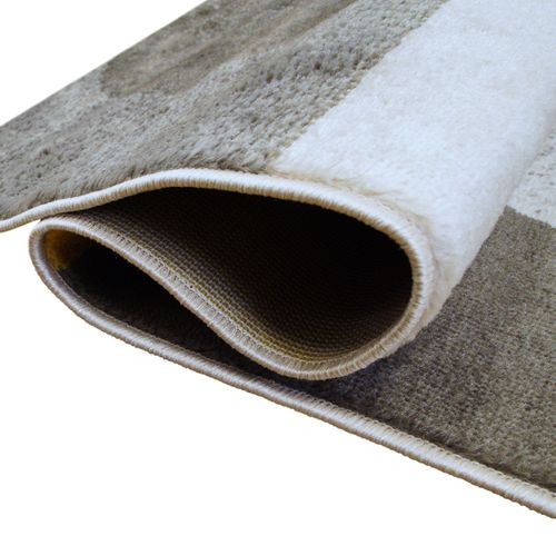 Tapis Salon Motifs Arcs De Cercle Et Carrés Gris, Jaune Et Crème 133x170