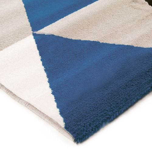 Tapis Salon Toucher Laineux Motif Triangles Bleu 150x220