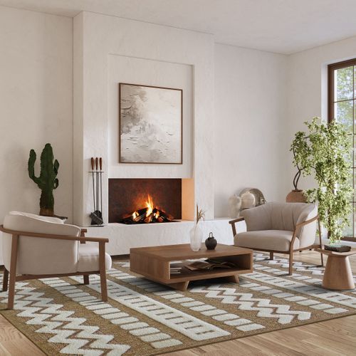 Tapis Salon Aspect Jute à Motif Géométrique En Relief Blanc 160x230