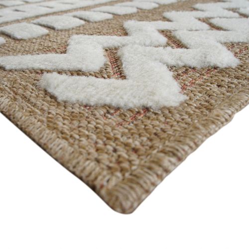 Tapis Salon Aspect Jute à Motif Géométrique En Relief Blanc 160x230