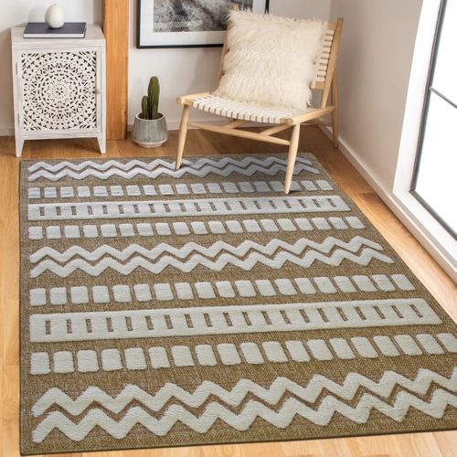 Tapis Salon Aspect Jute à Motif Géométrique En Relief Blanc 160x230