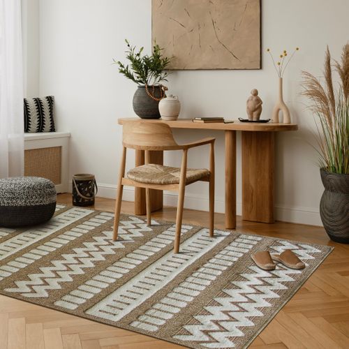 Tapis Salon Aspect Jute à Motif Géométrique En Relief Blanc 160x230