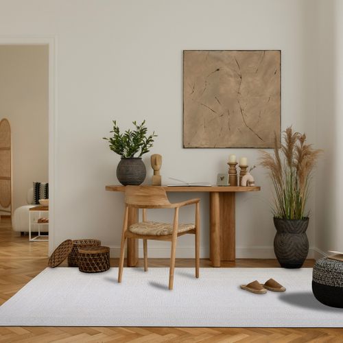 Tapis Salon Aspect Jute à Motif Blanc Ivoire 160x225