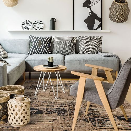 Tapis Vintage Look New Molok  140x200 Brun Noir - Tapis Vintage Look New Molok  140x200 Brun Noir