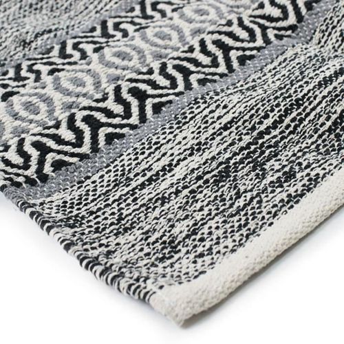 Tapis Terra - 160 X 230 Cm - Bande Ethno Blanc Et Noir