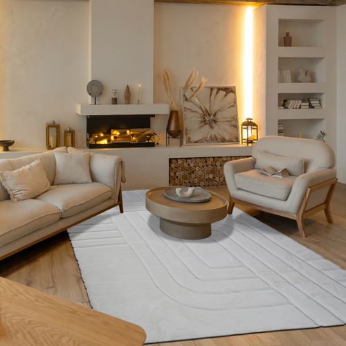 Tapis Salon Blanc Extra Doux Motif Lignes 160x230