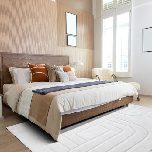 Tapis Salon Blanc Extra Doux Motif Lignes 160x230