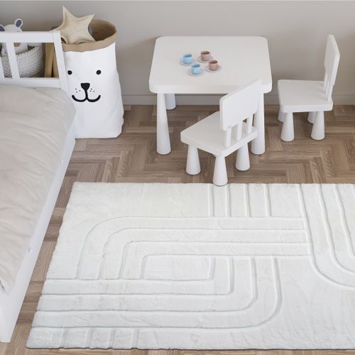 Tapis Salon Blanc Extra Doux Motif Lignes 160x230