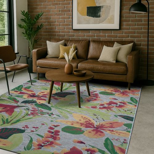 Tapis Salon Motifs Fleurs Vert Multicolore 160x230
