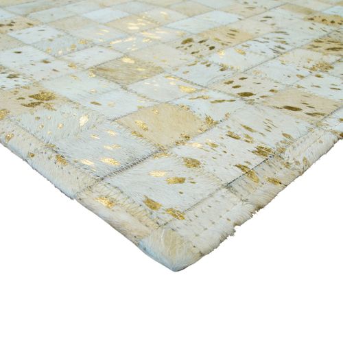 Tapis Salon En Cuirs Recyclés Blanc Doré 160x230