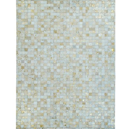 Tapis Salon En Cuirs Recyclés Blanc Doré 160x230