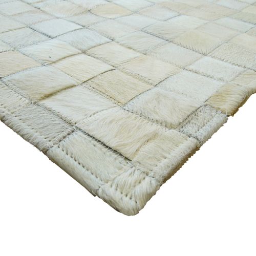 Tapis Salon En Cuir Naturel Recyclé Mosaïque Blanc 160x230