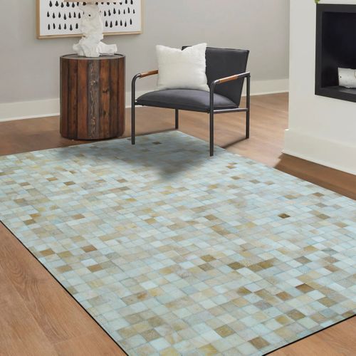 Tapis Salon En Cuir Naturel Recyclé Mosaïque Beige 160x230