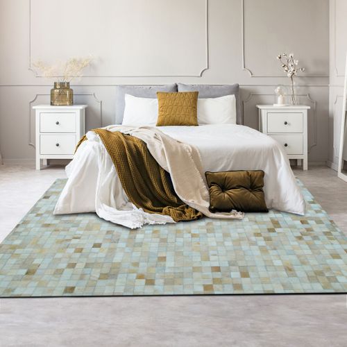 Tapis Salon En Cuir Naturel Recyclé Mosaïque Beige 160x230