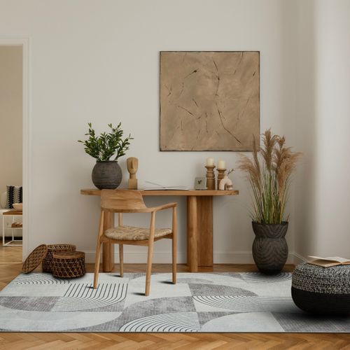Tapis Salon Moderne à Motifs Graphiques Gris 160x230