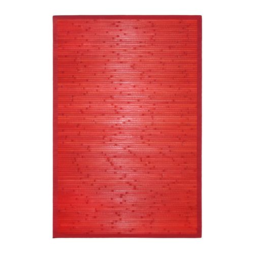 Tapis Salon En Bambou Larges Lattes Et Ganse Rouge 160x230 - Solo Bamboo
